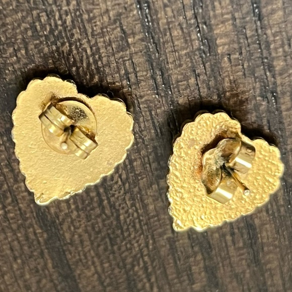 Gold and Black Heart Earrings - Picture 3 of 5